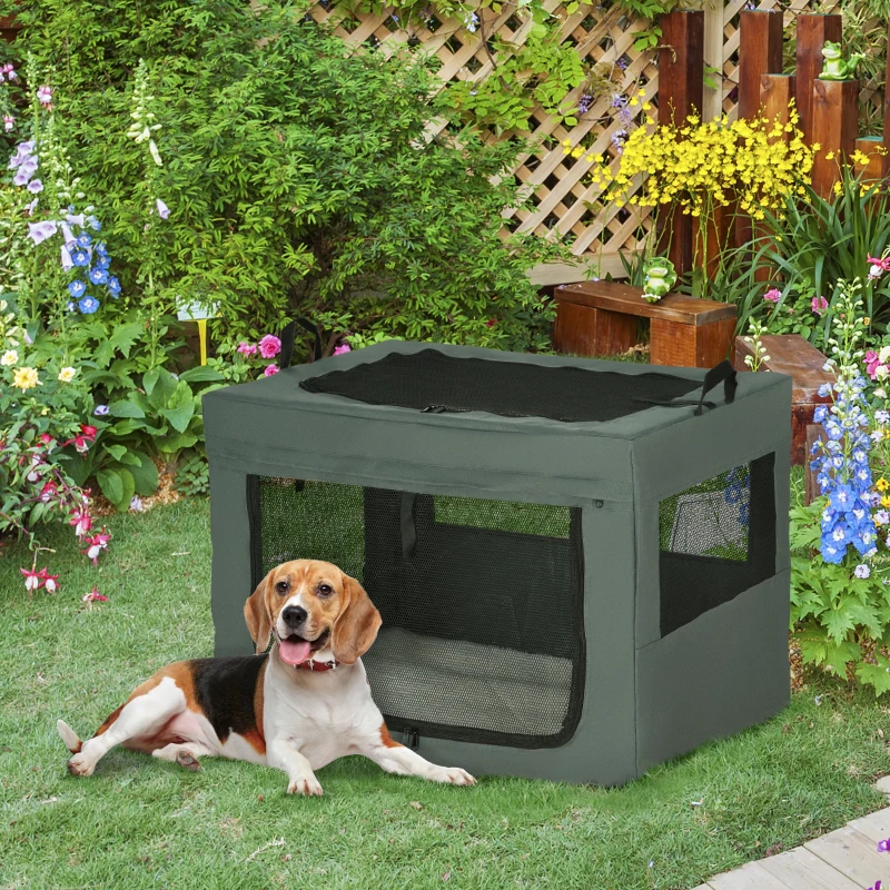 PawHut Sac de transport pliable pour animaux de compagnie avec poignée tissu en maille 89,5L x 62,5l x 62,5H cm gris noir