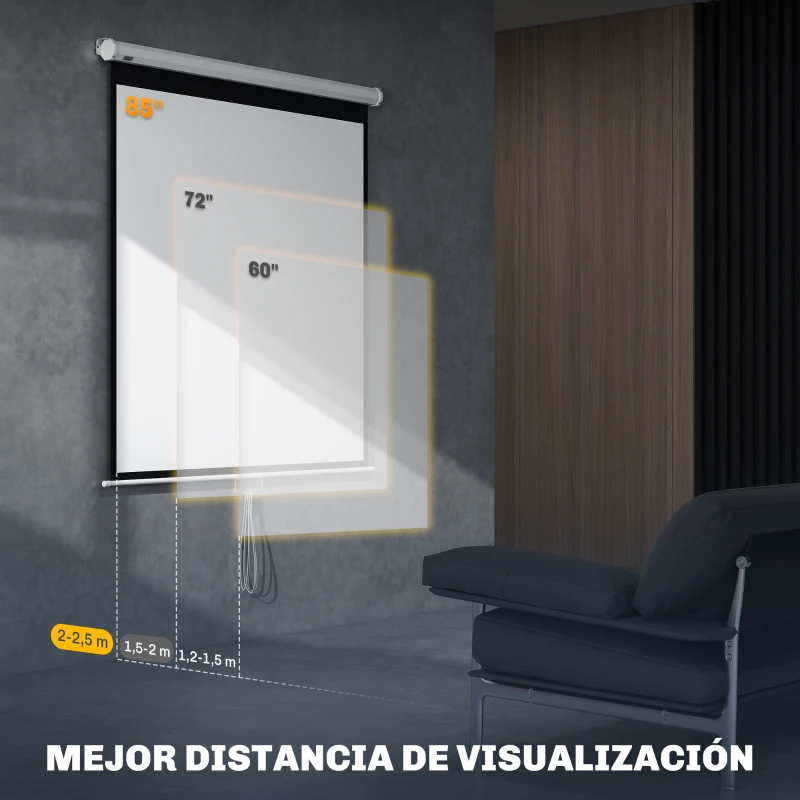 HOMCOM Pantalla de Proyección Portátil 85 Pulgadas Formato 1:1 para Interior y Exterior Cine en Casa Patio 146x146 cm Blanco