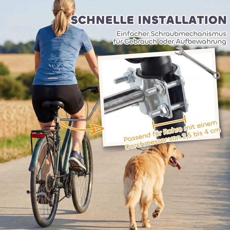 PawHut Fahrradleine für Hunde mit Stoßdämpfern verstellbar Gurt abnehmbar Schnellverschluss für Training Joggen Silber+Schwarz