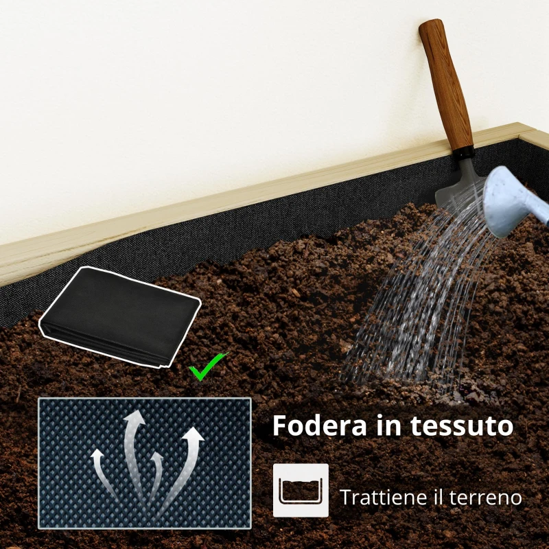 Outsunny Separatore di ambiente con 6 fioriere, paravento esterno pieghevole a 3 pannelli con foro di drenaggio e fodera, legno naturale