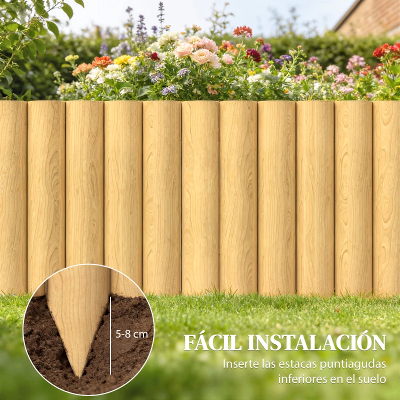Outsunny Valla de Jardín de Madera Panel Decorativo Resistente y Fácil de Instalar para Patio Césped Camino 176x38 cm Natural