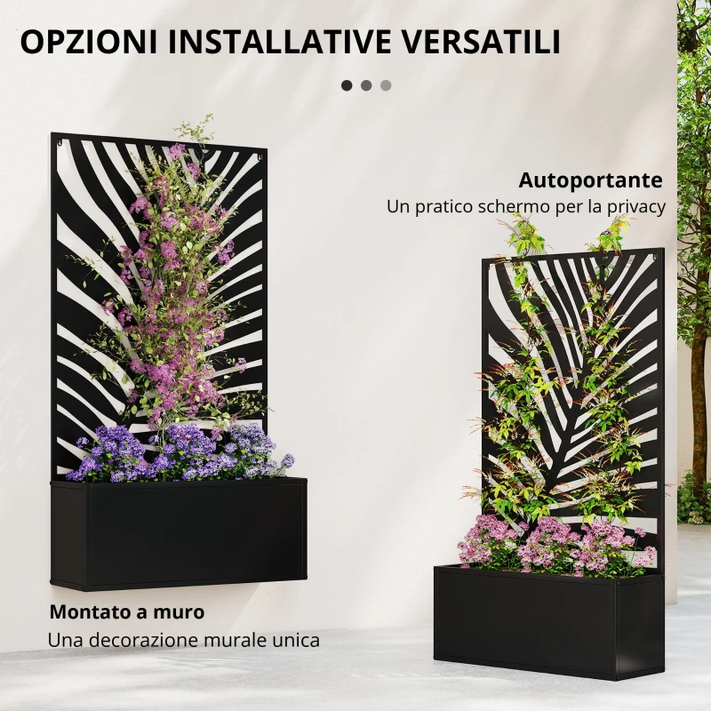 Outsunny Cassone rialzato con graticcio, fioriera in metallo con schermo, graticcio da giardino 61 x 23 x 113 cm