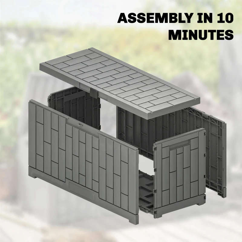 Outsunny Skrzynia Ogrodowa 227 l Wodoodporna Zamykana na Klucz UV Odporna z Teksturą Drewna do Ogrodu 106,5x43x54,5cm Szara