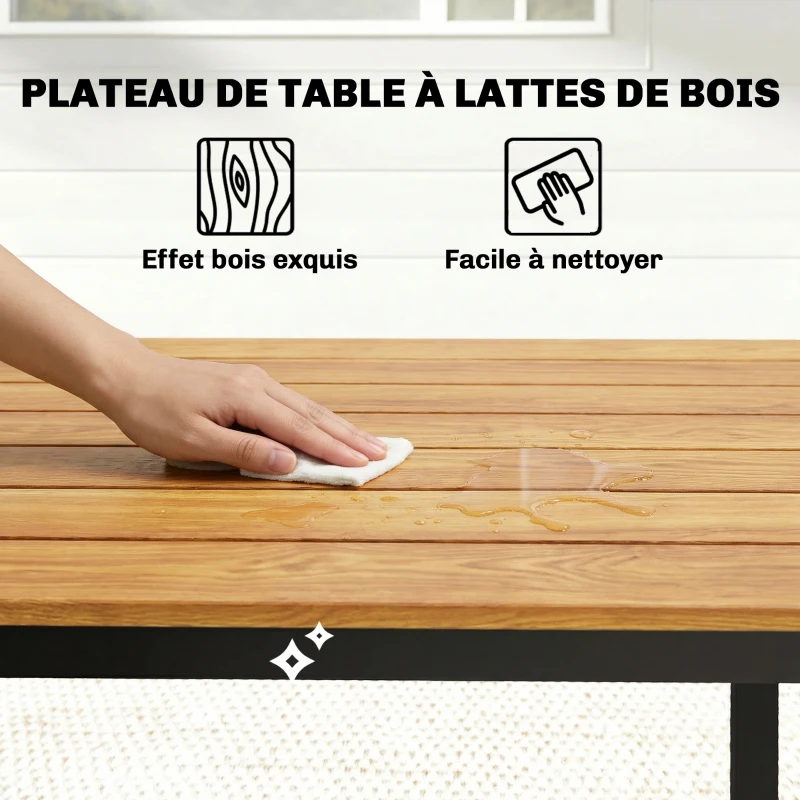 Outsunny Table de jardin pour 6 à 8 personnes, table à manger extérieure plateau à lattes en bois massif, 180x86x74cm, teck