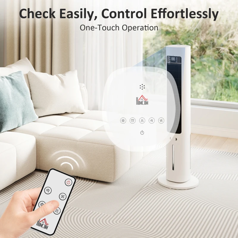 HOMCOM Climatizador Evaporativo 3 en 1 con Depósito de 3 L Oscilación 48° 3 Velocidades 3 Modos Temporizador 12h Blanco