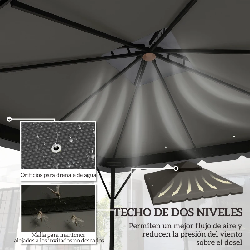 Outsunny Toldo de Recambio 3x3 m con Techo Doble Orificios de Drenaje y UPF 30+ Solo Toldo NO Incluye Marco Gris Claro