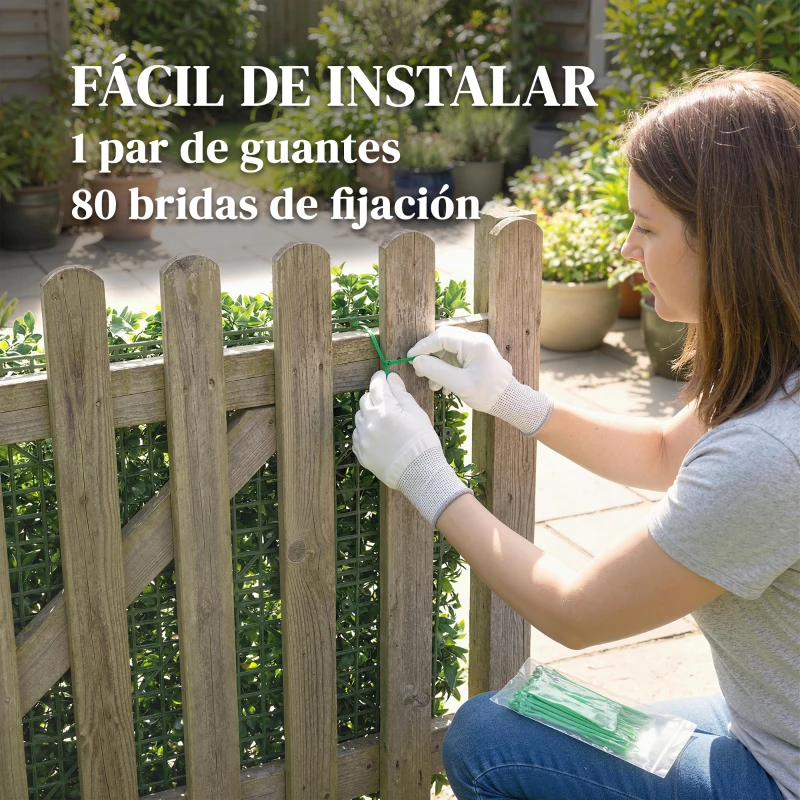 Outsunny Set de 6 Setos Artificiales Ocultación Jardín 50x50 cm Tipo Milán Fácil Montaje Anti-UV para Terraza Balcón Verde