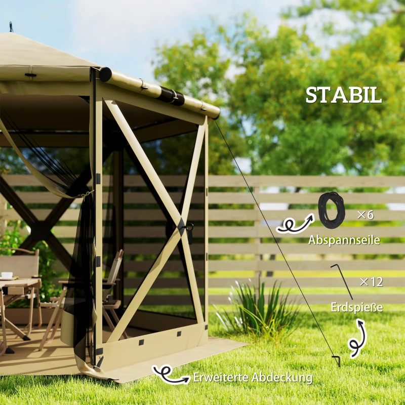 Outsunny 3 m x 2,6 m Sechseck-Pavillon mit 6 Seiten und Tragetasche, wasserdicht, UV-beständig, Partyzelt