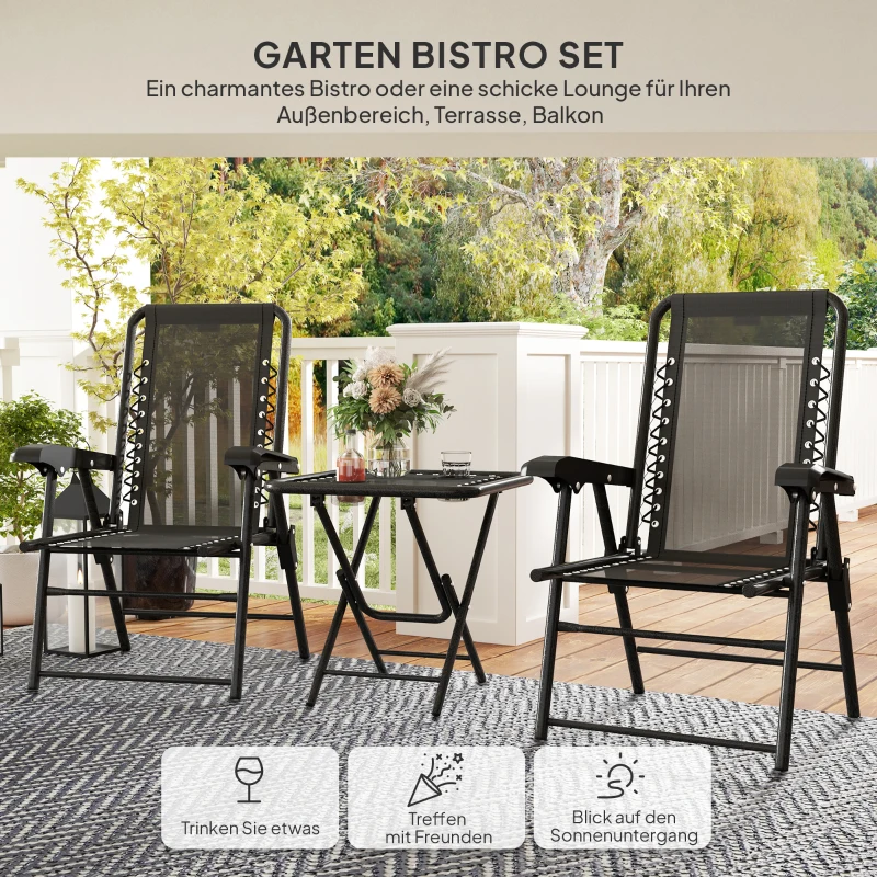 Outsunny Bistro Set 3-teilig aus Stahl Wetterfest Gartenmöbel Set mit klappbar Bistrotisch Becherhalter Gartenstühlen Schwarz