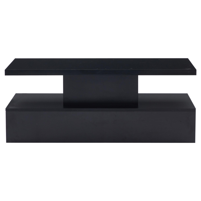 Tavolino da salotto a 2 livelli con luce LED a 16 colori, ripiano aperto e cassetto, 100x50x39 cm, Nero