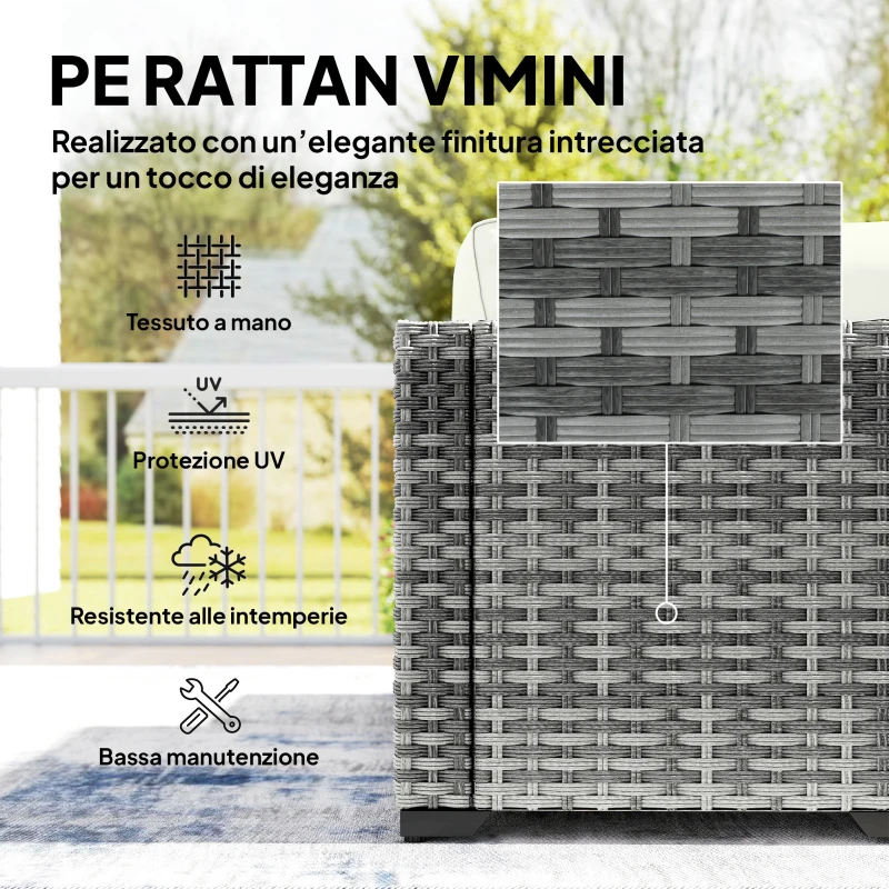 Outsunny Mobili da Giardino 6pz in Rattan e Acciaio con Divano, Tavolino e Cuscini, Grigio