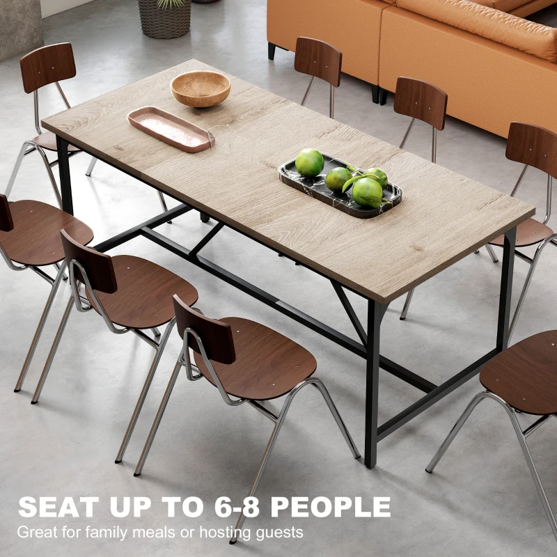 HOMCOM Prostokątny Stół Jadalniany dla 6-8 Osób, Nowoczesny Stół Kuchenny – Blat w Wyglądzie Drewna i Czarne Stalowe Nogi z Regulowanymi Nakładkami, 180 x 80 cm, Naturalny