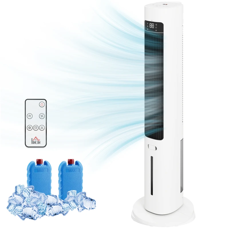 HOMCOM Ventilador Evaporativo 3 em 1 com Depósito de 3 L Oscilação 48° 3 Velocidades 3 Modos Temporizador 12 h Branco