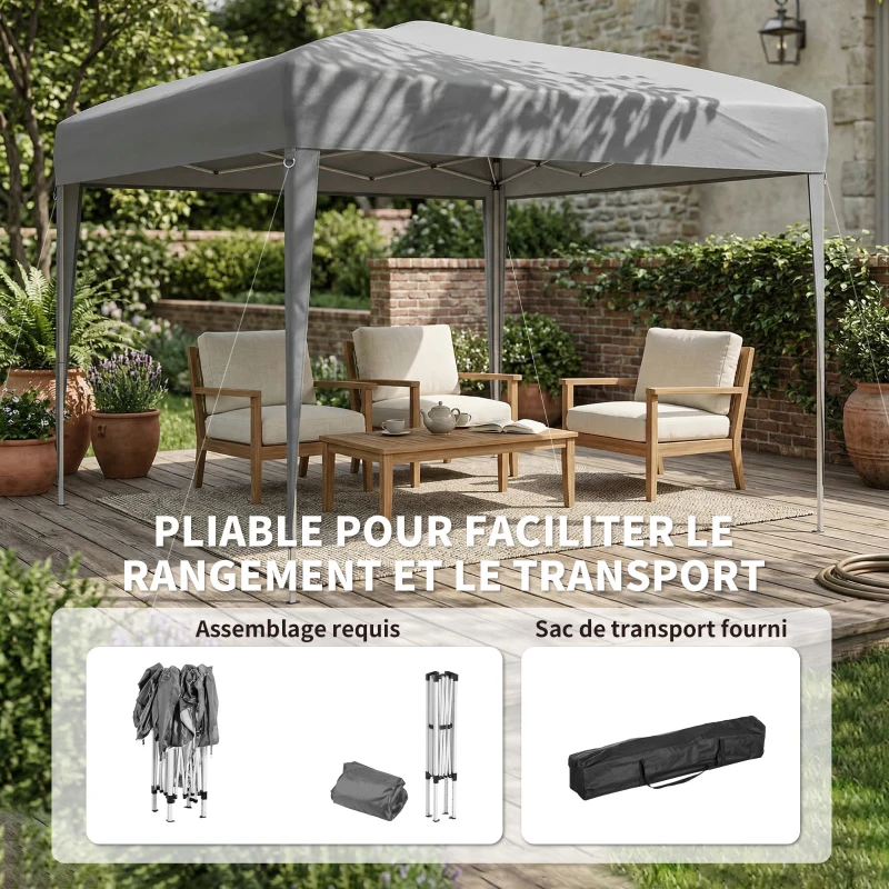 Outsunny Tonnelle pop-up barnum de jardin pliant anti-UV + sac de transport acier Oxford 2,95 x 2,95 x 2,55 m gris