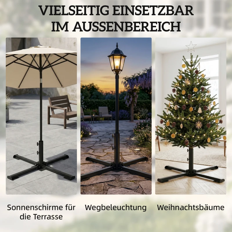 Outsunny Sonnenschirmständer Klappbarer Schirmständer Rohrdurchmesser 38 und 48 mm Kreuzständer für Sonnenschirme, Dunkelgrau