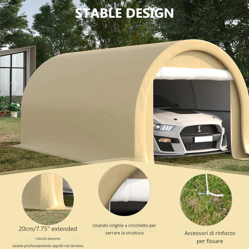 Outsunny Tenda da Garage Resistente all'Acqua con Protezione UV UPF 30+ e Pareti Laterali Rimovibili, 5 x 3 m, Beige