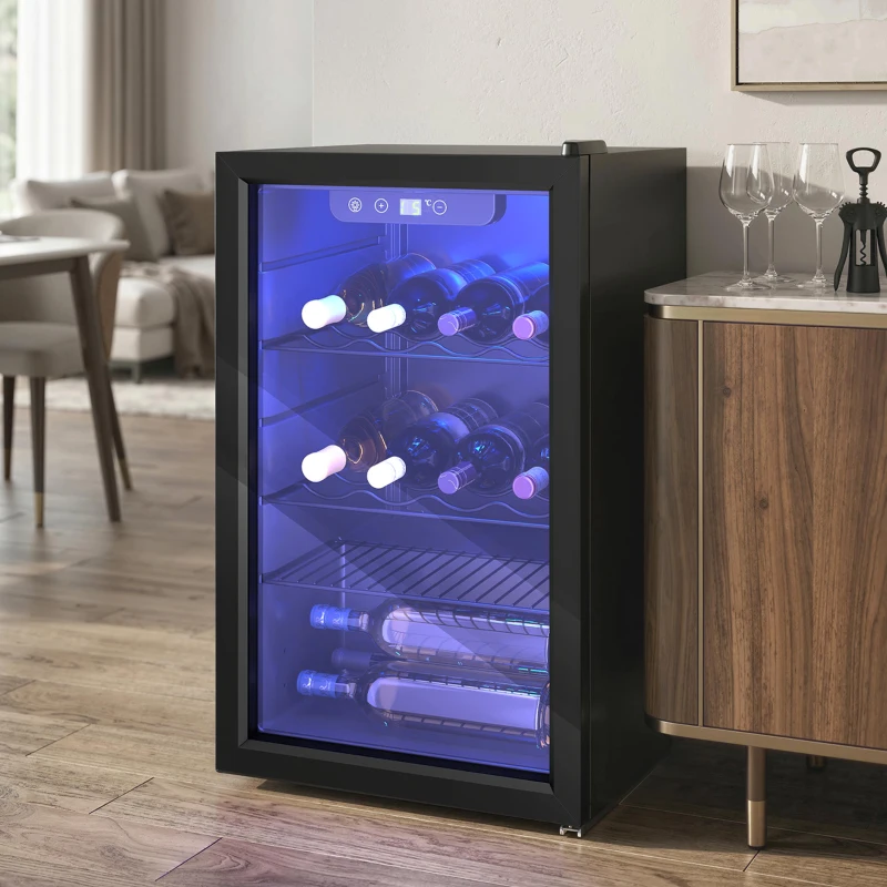 HOMCOM Cave à vin 24 bouteilles 68L, réfrigérateur à vin et boissons avec température réglable 4-16 °C, porte réversible, noir