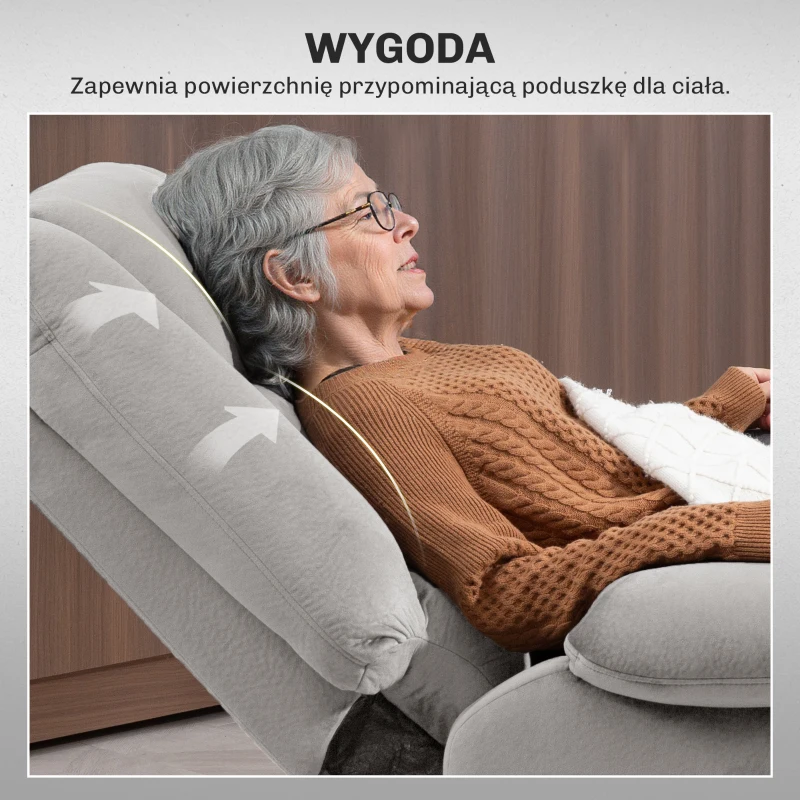 HOMCOM Fotel z Podnośnikiem z Funkcją Masażu, 90x93x110cm, Jasnoszary