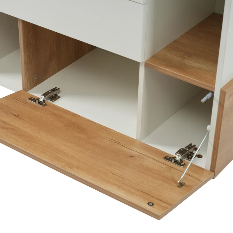 Credenza moderna con spazio contenitore, in Truciolato, 130x40x70 cm, Bianco e color Legno