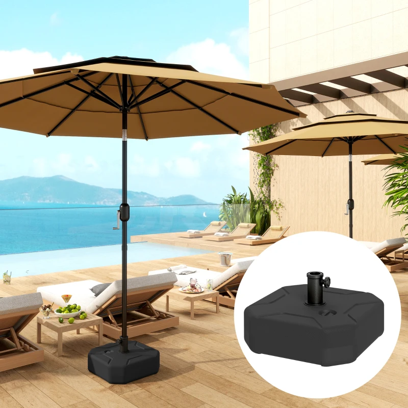 Outsunny Pied de parasol Carrée, socle parasol extérieur Remplissable jusqu'à 25 kg avec Sable 20kg avec Eau 45 x 45 x 25 cm noir
