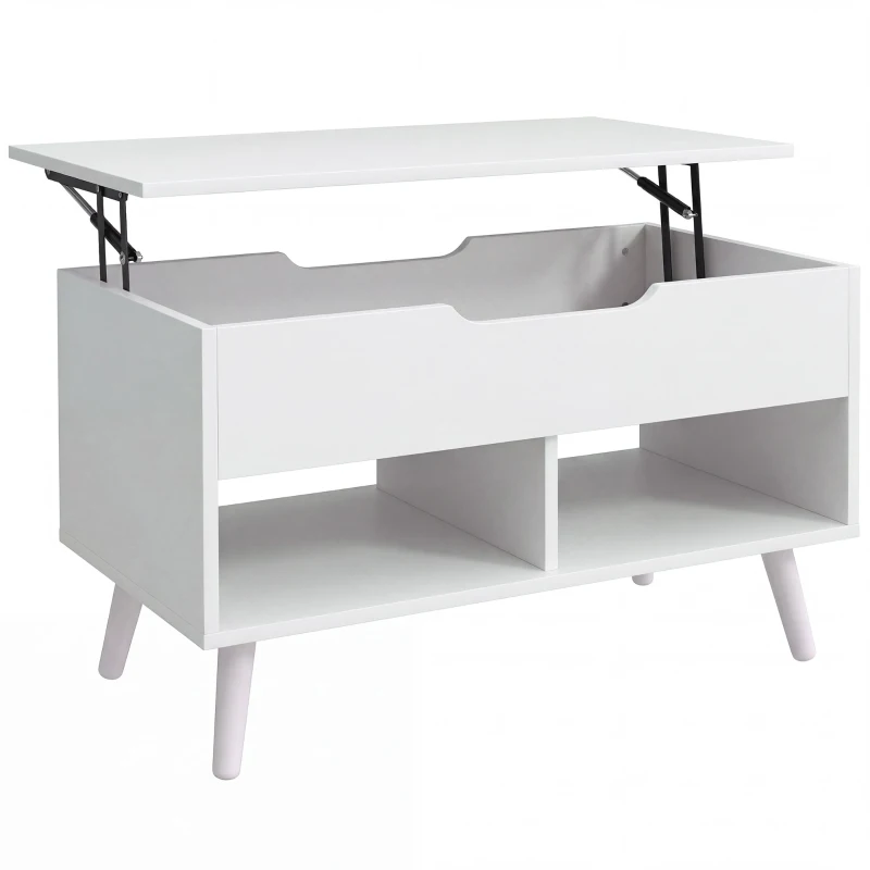 HOMCOM Table basse avec plateau relevable et espace caché, 75 cm Blanc poinçonné