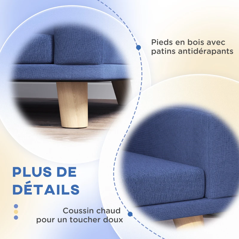 PawHut Canapé pour chien grand lit surélevé pour chien coussin lavable cadre en bois tissu polyester 98 x 67 x 25 cm bleu
