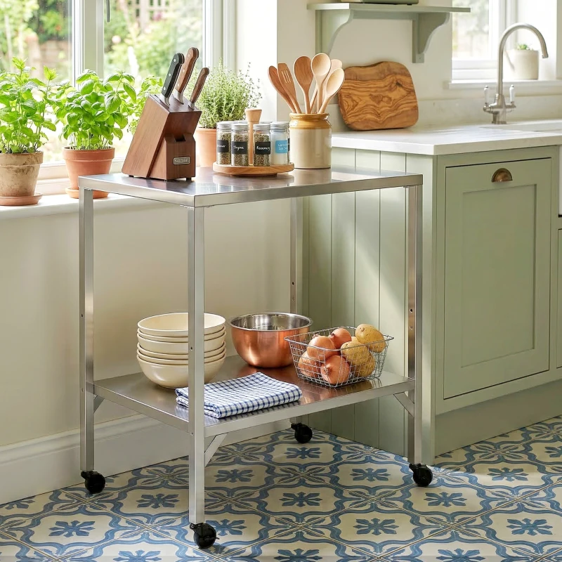 Outsunny Chariot de Barbecue Table de Préparation Extérieur avec Plan de Travail et Roulettes Acier Inoxydable 85x60x92cm Argenté