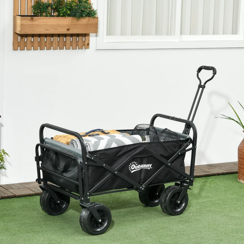 Outsunny Chariot de Jardin Pliable 4 Roues poignée télescopique Inclinaison réglable, porte arrière ouvrable, noir