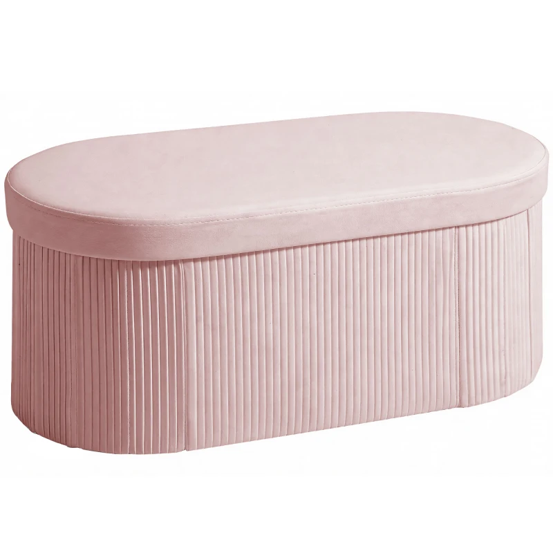 HOMCOM Puff Almacenaje Banco Almacenaje Plegable 72 L 76x38x35 cm Tapizado en Terciopelo Baúl de Almacenamiento Rosa