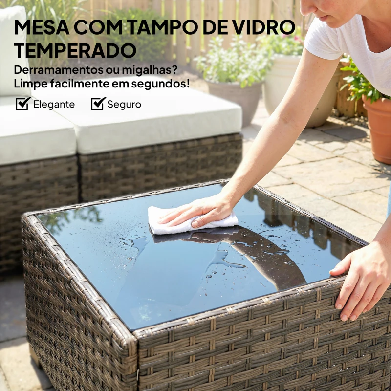 Outsunny Conjunto de Jardim Exterior de Rattan de 6 Peças com Cadeira de Canto, 2 Cadeiras sem Braços, Apoio para Pés e Mesa, Amarelo