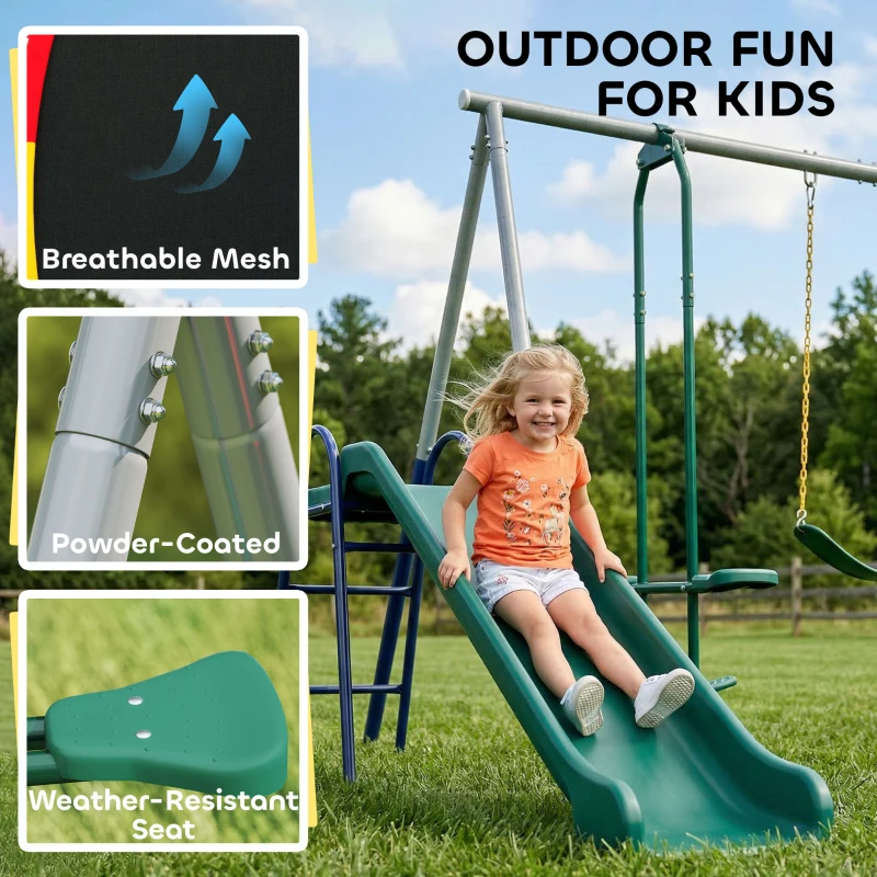 AIYAPLAY 5-w-1 zestaw huśtawek z regulowaną zjeżdżalnią i huśtawką w kształcie gniazda, 382x196x203 cm, wielokolorowy