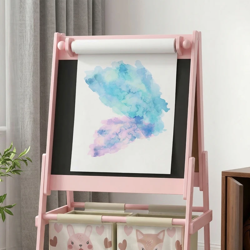 AIYAPLAY Three-In-One Kids Easel with Paper Roll, Art Easel, with Storage - Pink