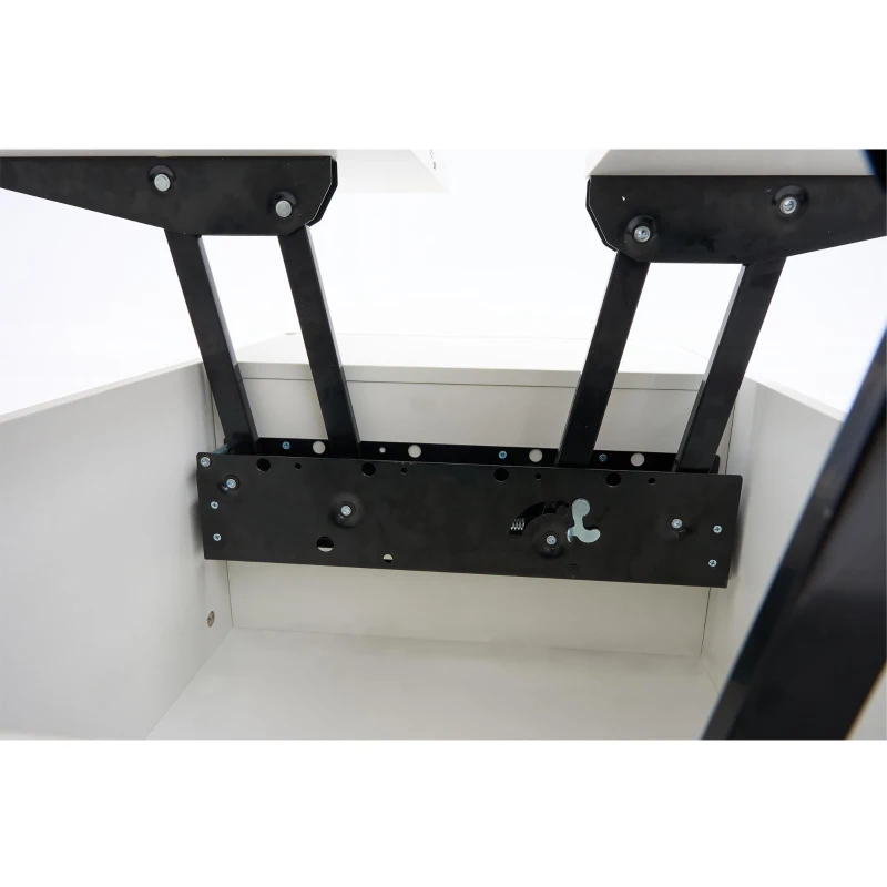 Tavolino multiuso con doppio meccanismo di sollevamento e spazio a scomparsa, 100x50x43 cm, Bianco