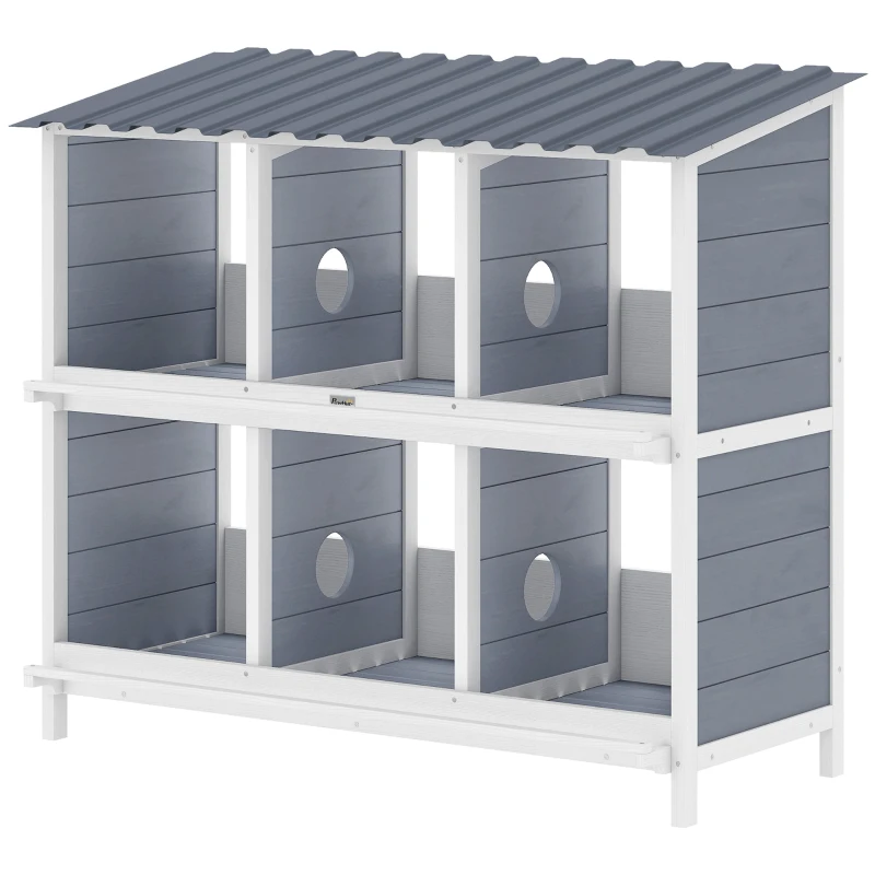 PawHut Ninho para galinhas, ninho elevado de madeira com 6 compartimentos, 4 poleiros para recinto de pequenos animais 102 x 50 x 91 cm, Cinza