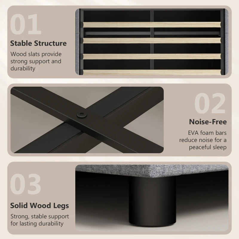 HOMCOM Cama con almacenaje 140x190cm iluminación LED y estación de carga armazón tapizado en lino almacenamiento hidráulico gris