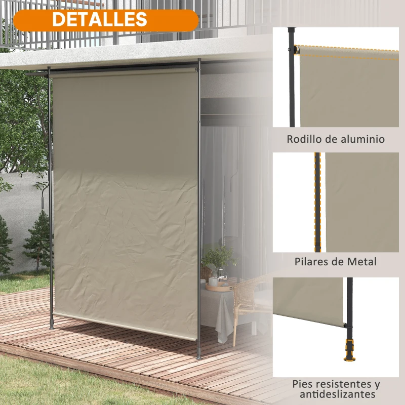Outsunny Toldo Vertical Exterior 200x305 cm Pantalla de Privacidad Enrollable Ajustable con Manivela Protección UV 40+ Arena