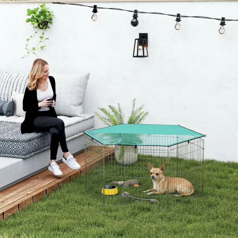 PawHut Recinto Pieghevole per Cani e Cuccioli in Filo Metallico Ø120x60 cm con Copertura in Poliestere Impermeabile
