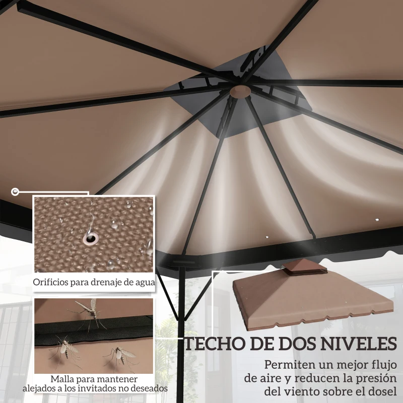 Outsunny Toldo de Recambio 3x3 m con Techo Doble Orificios de Drenaje y UPF 30+ Solo Toldo NO Incluye Marco Caqui