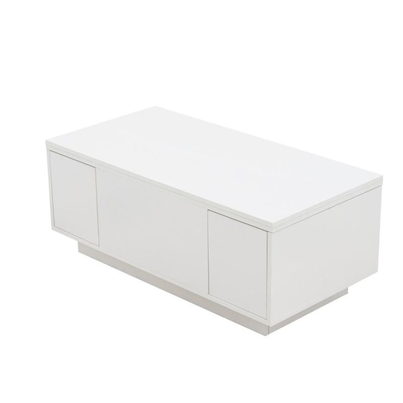 Tavolino multiuso con doppio meccanismo di sollevamento e spazio a scomparsa, 100x50x43 cm, Bianco