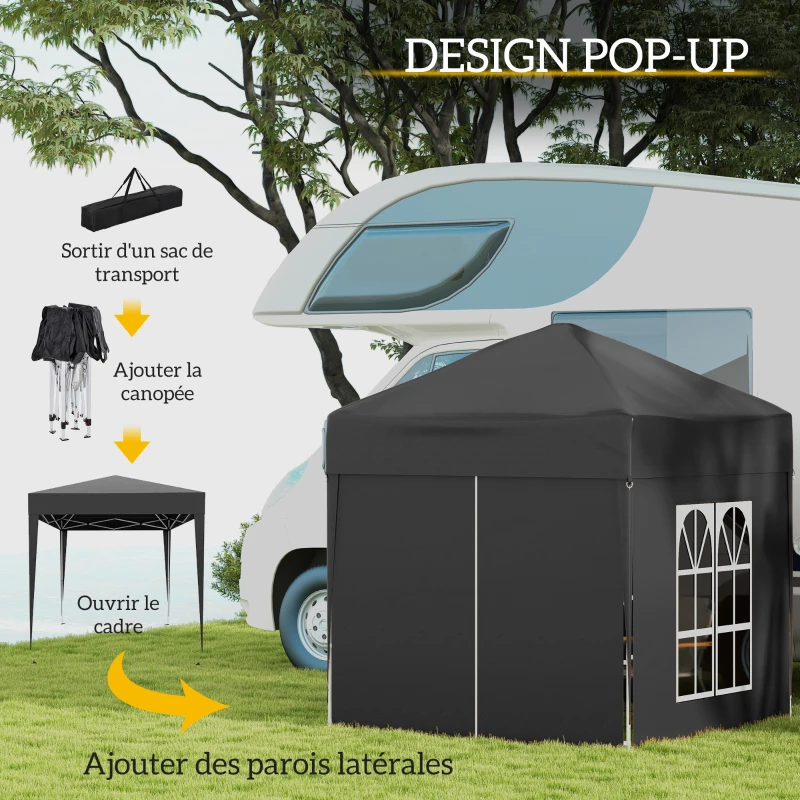 Outsunny Tonnelle de jardin extérieure tonnelle pliante pop-up réglable en hauteur protection UV 2 x 2 m noir