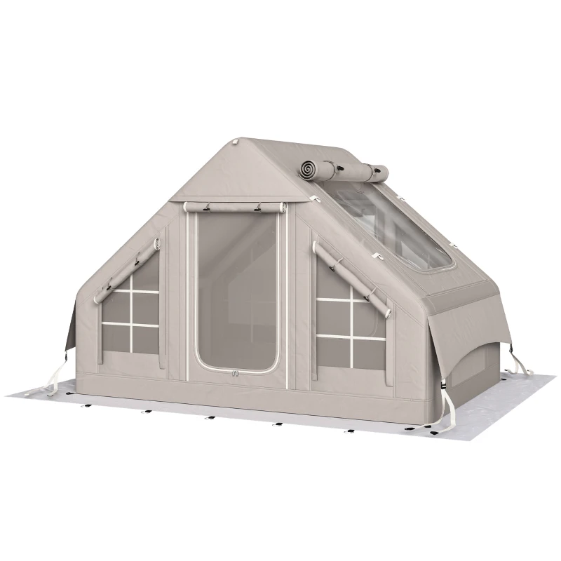 Outsunny Tenda Insuflável com Saída para Lareira e Claraboia Bomba Bolsa UPF30+ para 4 Estações Impermeável 8000+ 300x210x200 cm Bege