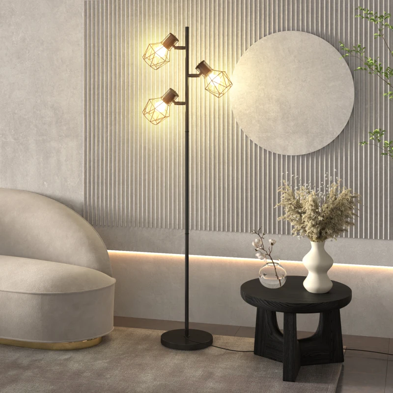 HOMCOM Lampadaire sur pied salon lampe sur pied 3 lumières adaptée aux ampoules E27 (non incluses) 41 x 28 x 169 cm noir