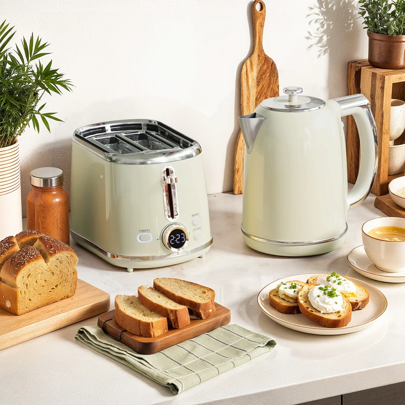 HOMCOM Polished Retro 40-100°C Kettle and Toaster Set - Grey