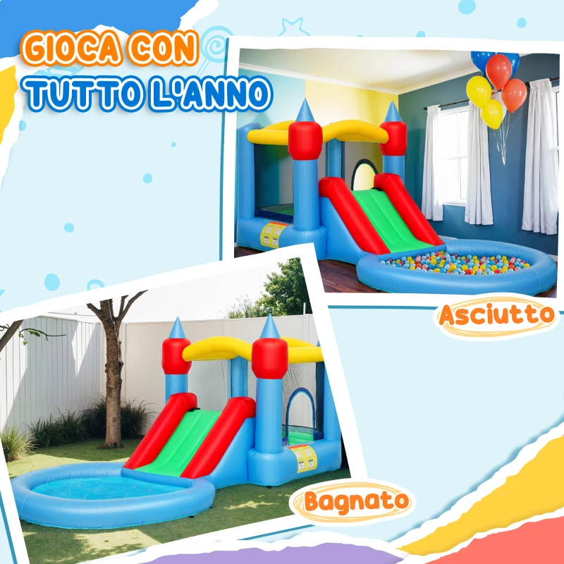 AIYAPLAY Castello Gonfiabile Trampolino 4 in 1, Scivolo, 415x205x190cm, Multicolore