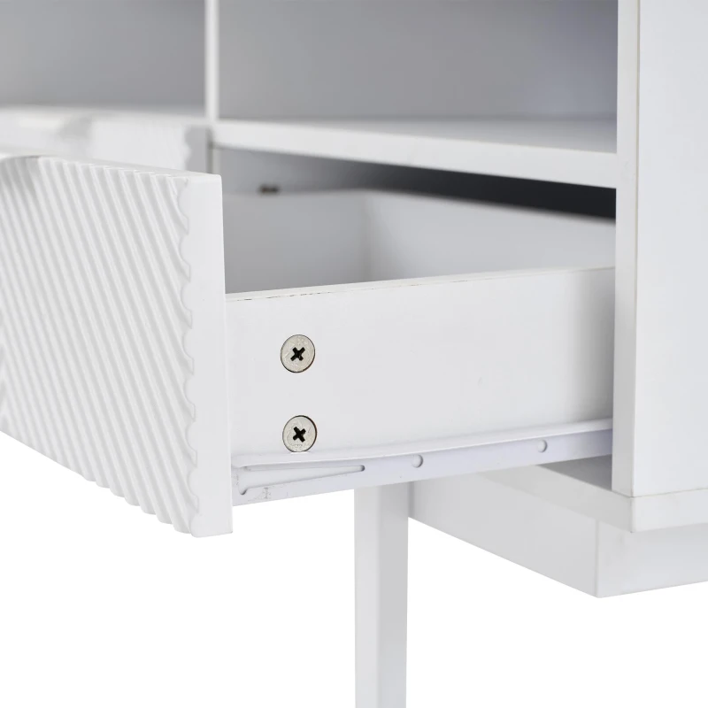 Mobile TV moderno con motivi a righe e ripiani aperti, in truciolato, 200x40x51 cm, Bianco