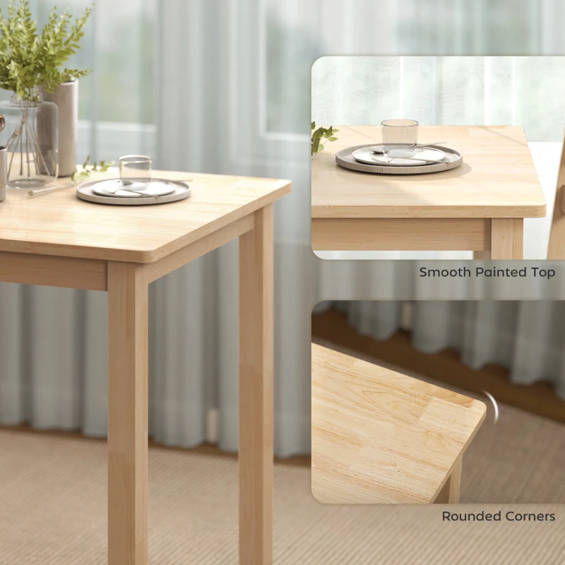 HOMCOM 3-częściowy zestaw stołowy z 2 krzesłami, stół kuchenny dla małych przestrzeni, krzesła tapicerowane, oszczędzają miejsce, MDF, naturalne drewno