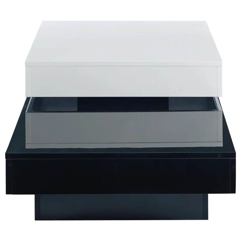 Tavolino da salotto girevole a 2 livelli con piano lucido, 103x60x35,5 cm, Bianco e Nero