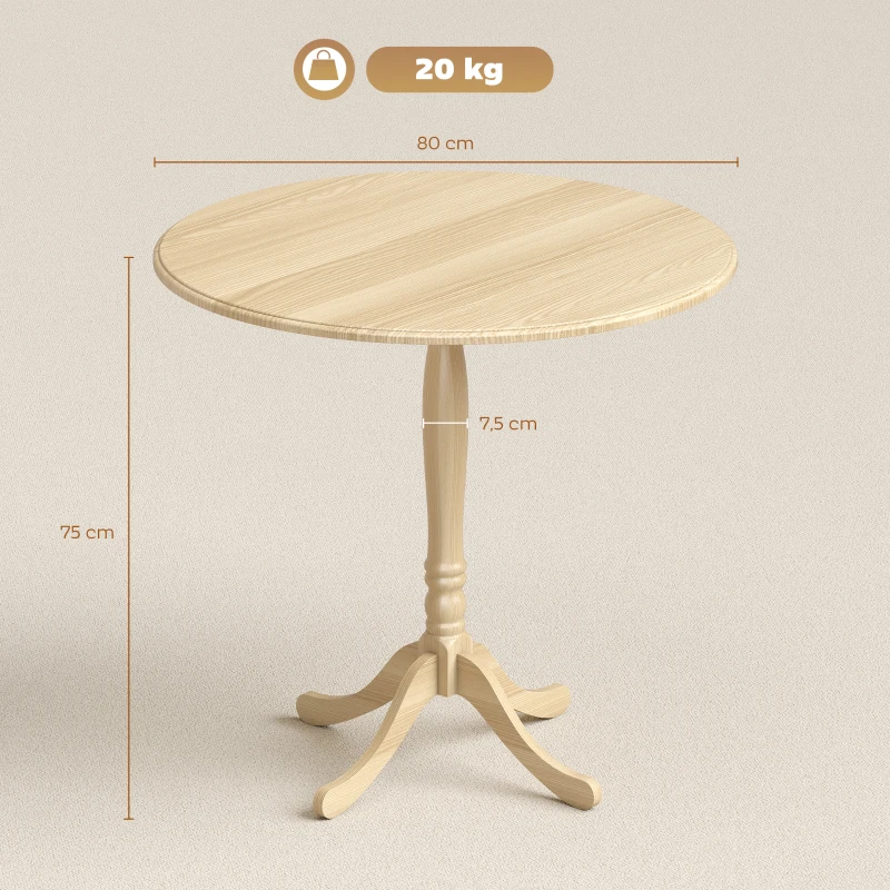 HOMCOM Table à manger ronde pour 4 personnes Ø 80 cm, table de cuisine, piétement en acier, style moderne, bois naturel