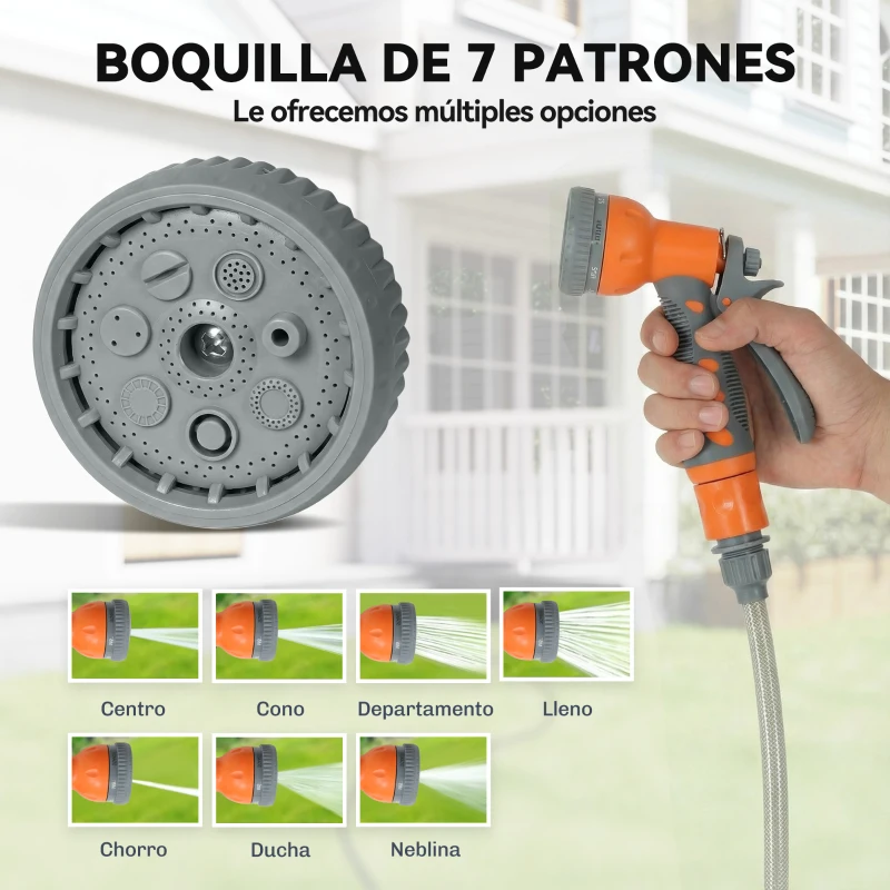 DURHAND Manguera Retráctil de Pared con Carrete de 10+1 m con Retorno Enrollado Automático y Boquilla de 7 Funciones Gira 180°