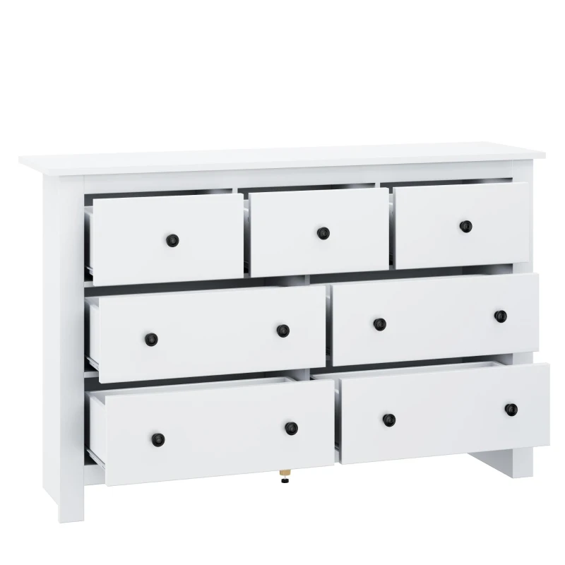 Madia credenza minimal portaoggetti con 7 cassetti, 152x40x88.5 cm, Bianco